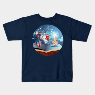 Magic book with Christmas tree and Santa Kids T-Shirt